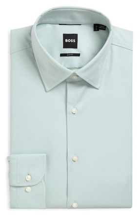 BOSS Hank Kent Performance Twill Dress Shirt in Open Green at Nordstrom, Size 14.5