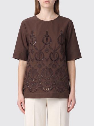 Parosh P. A.R. O.S. H. Broderie Anglaise Lace Crewneck Top