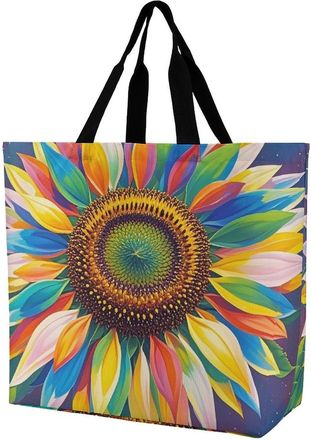 Generic Color Painting Sunflower Tote Bag Foldable Carry Bag Durable Handbags For Work Casual Beach
