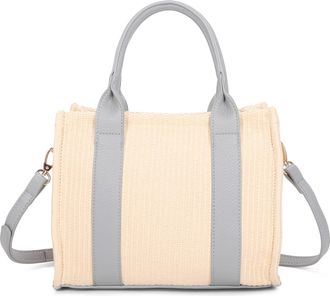 Generic Vegan Leather Straw Tote Bag, Convertible Crossbody Shoulder Bag, Uni Bag 26x21x13 cm (Grey)