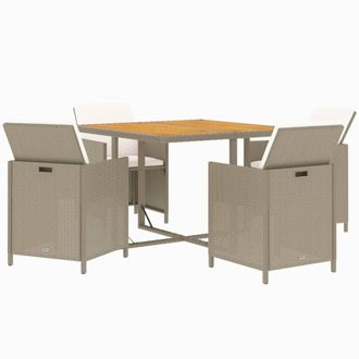 vidaXL Vidaxl - Set Comedor De Jard&iacute;n 5 Pzas Con Cojines Rat&aacute;n Sint&eacute;tico Beige