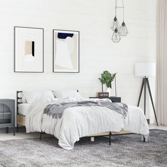 vidaXL Vidaxl - Estructura Cama Madera Ingenier&iacute;a Metal Roble Sonoma 120x200 Cm