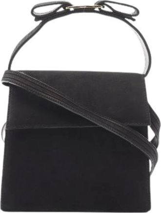Ferragamo Pre-owned Handbags, female, Black, Size: ONE SIZE Pre-owned Vara Ribbon Suede 2way Handbag