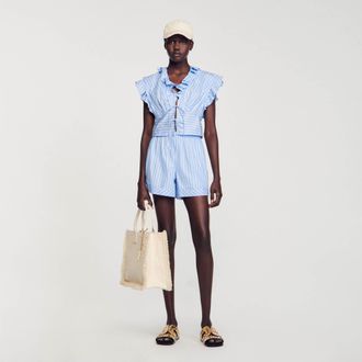 Sandro Striped ruffled crop top