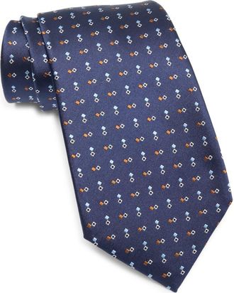 Ermenegildo Zegna Diamond Neat Silk Tie in Nvy Fan at Nordstrom