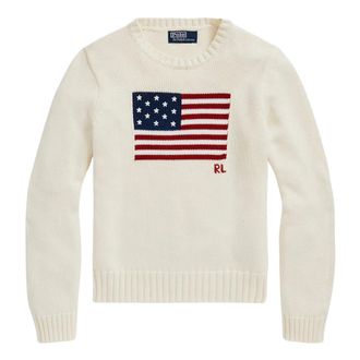 Ralph Lauren Round-neck Knitwear, female, Beige, Size: XS Flag Sweater