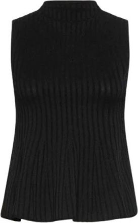 Marella Gebreide top met ronde hals - Dames - Tops zonder mouwen - Zwart - M - Tops
