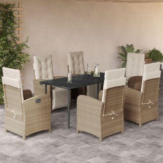 vidaXL Set Comedor De Jard&iacute;n 7 Pzas Con Cojines Rat&aacute;n Sint&eacute;tico Beige Vidaxl
