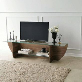 Dmora Dmora - Mueble De Televisi&oacute;n Heka, Aparador De Sal&oacute;n, Mueble Bajo Para Tv, Base De Pared Equipada, 158x35h40 Cm, Nuez, Con Embalaje Reforzado