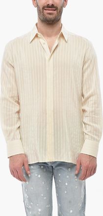 Saint Laurent Camicia in Seta e Cotone a Righe Tono su Tono Saint Laurent