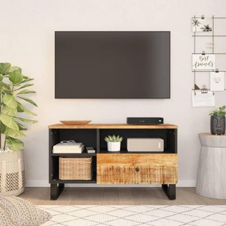 Berkfield Home TV Cabinet 80x33x46 cm Solid Wood Mango&Engineered Wood in Brown | Size: 80 x 33 x 46 cm