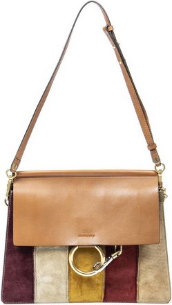 Chlo&eacute; Pre-owned Womens Medium Faye Shoulder Striped Patchwork Bag - Tan - One Size