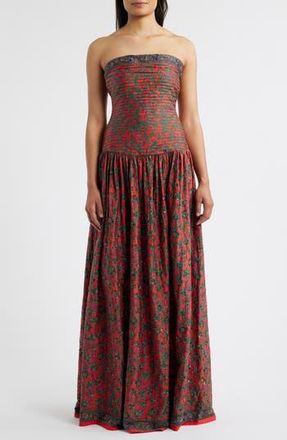 Sani Maya Floral Pleated Drop-Waist Gown in Scarlet Fleur at Nordstrom Rack, Size Small