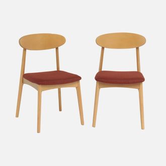 Sweeek Silla Vintage De Madera De Hevea Natural Y Tela, Set De 2