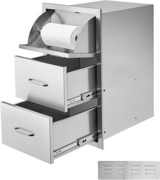 OEM Cajones De Cocina Para Exteriores Con Triple Acceso, Armarios Empotrados De Acero Inoxidable, Isla De Barbacoa Con Portarrollos Y Tirador, Para Parril