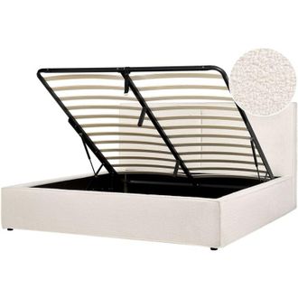 Beliani Beliani - Letto King Size Boucl&eacute; Imbottitura Base a doghe Contenitore Camera da letto moderna Bianco Sporco 180 x 200 cm Moissac
