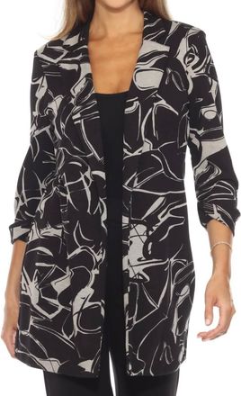 Joseph Ribkoff Abstract Open Front Longline Blazer In Black/beige