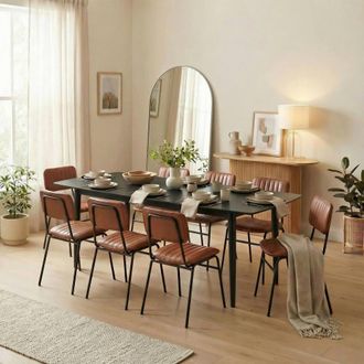 Furniturebox Leif Wood Extending Dining Table with 8 Tan Delta Chairs in Black