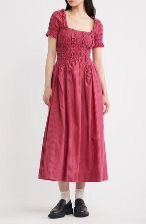 Damson Madder Raphaela Ruffle Midi Dress in Berry at Nordstrom, Size 12
