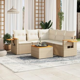 vidaXL Juego De Sof&aacute;s Jard&iacute;n Con Cojines 6 Pzas Rat&aacute;n Sint&eacute;tico Beige Vidaxl