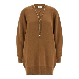 Elisabetta Franchi Kleedjes, Dames, Bruin, M, Wol, Gebreide Jurk