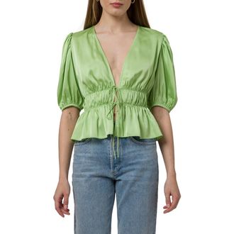 Wayf Tie Front Peplum Top in Green at Nordstrom, Size Large
