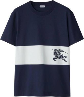 Burberry Equestrian Knight Stripe Pattern Cotton T Shirt, Size XX-Small