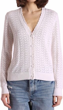 Minnie Rose Heart Pointelle Scalloped Cardigan In White