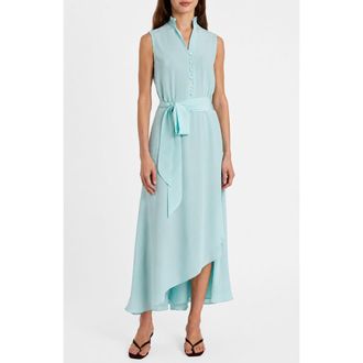 Santorelli Carson Silk Hi-Lo Ruffle Collar Midi Dress in Sky Blue at Nordstrom, Size 16