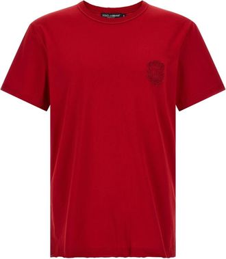 Dolce & Gabbana Katoenen T-shirt met patch - Heren - T-shirts - Rood - XL - Katoen - Tops