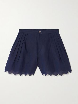 Thierry Colson Shorts In Misto Cotone E Lino Smerlato Con Pinces Kenya - Blu