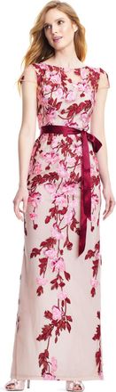 Adrianna Papell Womens Cascading Floral Column Gown in Multicolour Satin - Size 10 UK