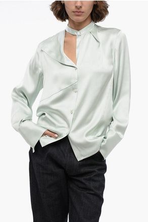 Jil Sander Satin FLUID Shirt with Asymmetric Mandarin Collar size 42