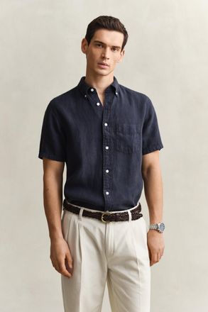GANT Men Short Sleeve Linen Shirt (XXXL) EVENING BLUE