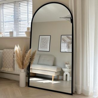 MirrorOutlet Full Length Black Framed Arched Leaner Wall Mirror 71 X 35 (180CM X 90CM) | Size: 180 cm x 90 cm