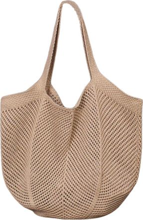 Generic Women Aesthetic Shoulder Bag Solid Color Knitted Tote Handbag Large Capacity Knitting Shopping Handbag Ladies Daily Handbag (Brown)