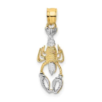 Diamond2Deal 14k Yellow Gold and White Rhodium Lobster Charm Pendant