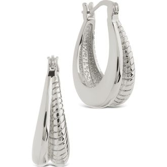 Sterling Forever Athena Rib Hoop Earrings in Silver at Nordstrom Rack