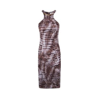Elisabetta Franchi Midi Dresses, female, Brown, Size: XS Animal-print Midi Dress