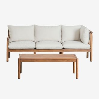 Sklum Sklum - Conjunto De Jard&iacute;n Con Sof&aacute; De 3 Plazas Y Mesa De Centro En Madera De Acacia Melvin