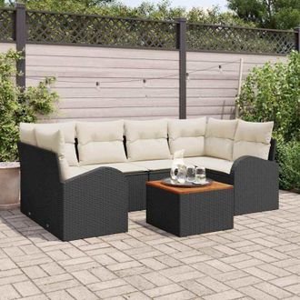 vidaXL Vidaxl - Conjunto De Sof&aacute; De Jard&iacute;n 7 Pcs Negro, Blanco