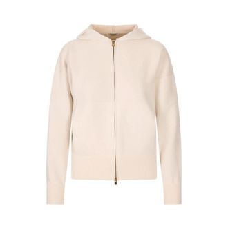 Agnona Hoodies & sweatvesten, Dames, Wit, M, Wol, Cashmere Wol Zijde Rits Hoodie
