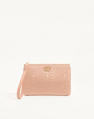 Valentino Garavani Pochette VLogo Signature in Tessuto Moir&eacute; con logo gioiello Donna ROSA/CRYSTAL UNI