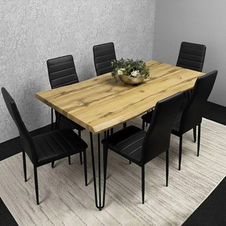 Kosy Koala Modern Dining Table Set & 6 Black Faux Leather Chairs