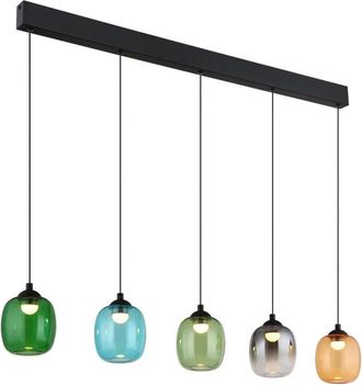 Nowa Globo Minara L&aacute;mpara de techo colgante de barra con pantalla de cristal negro mate, 5 LED, 3000 K