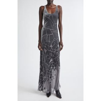 GRACE LING Cracked Jacquard Bias Maxi Dress in Grey Sheer at Nordstrom, Size 4 Us