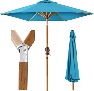 Best Choice Products 10ft Outdoor Woodgrain Pattern Steel Market Patio Umbrella w/ Crank, Tilt