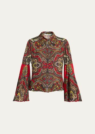 Alice & Olivia Willa Printed Bell-Sleeve Top
