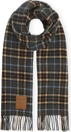 Ganni Womens Double Face Wool Check Scarf In Grey
