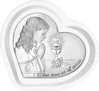 OEM Cuadro Plateado Con Ni&ntilde;a el Se&ntilde;or Jes&uacute;s Viene Marco Blanco + Grabado 6750sw-a 21 X 19,5 Cm